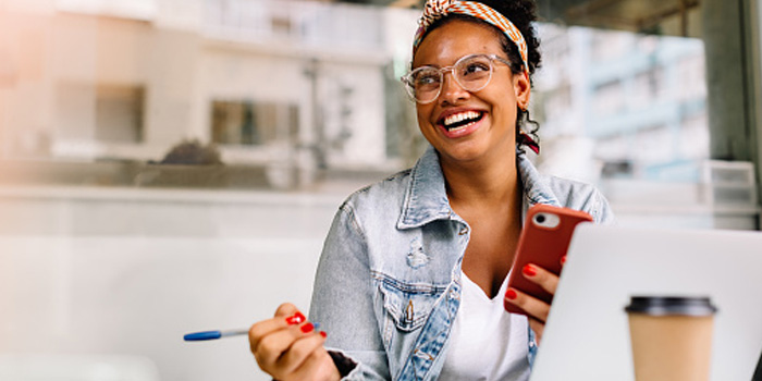 Interns talking outside